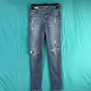 Decree Super Skinny Jeans Womens 0 Medium Wash Distressed Ripped Low Rise Denim
